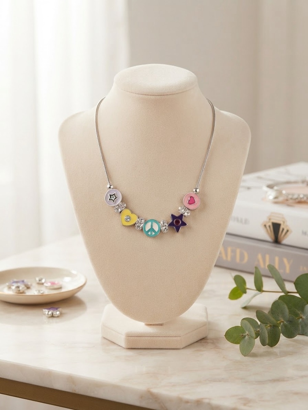 Kids Multi-Color Enamel Charm Necklace - Peace, Hearts and Stars